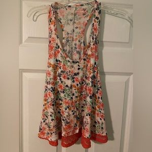 Mudd Women's Tank Top Coral Multicolored Flowers Racerback Scoop V-Neck - Small